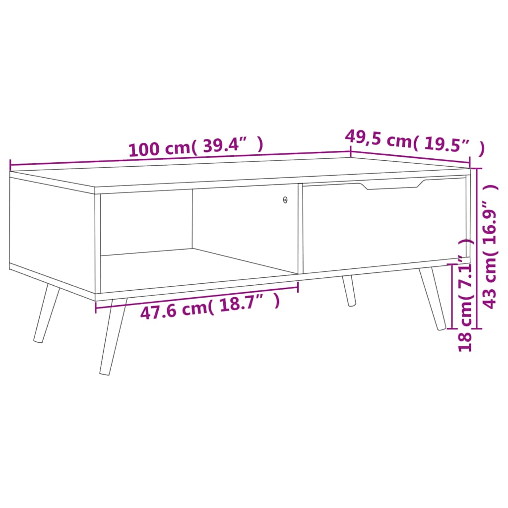 Stolić za kavu sivi 100 x 49,5 x 43 cm od konstruiranog drva