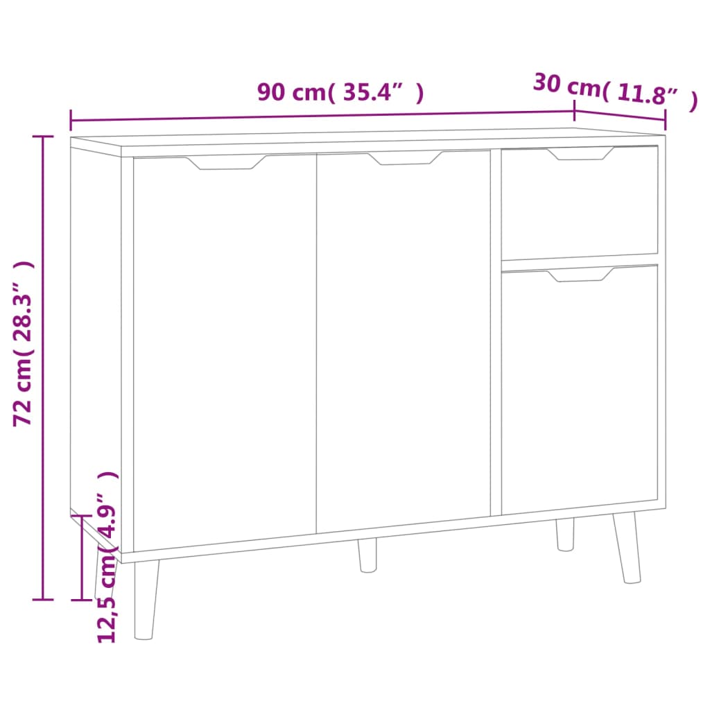 Komoda siva boja betona 90 x 30 x 72 cm konstruirano drvo