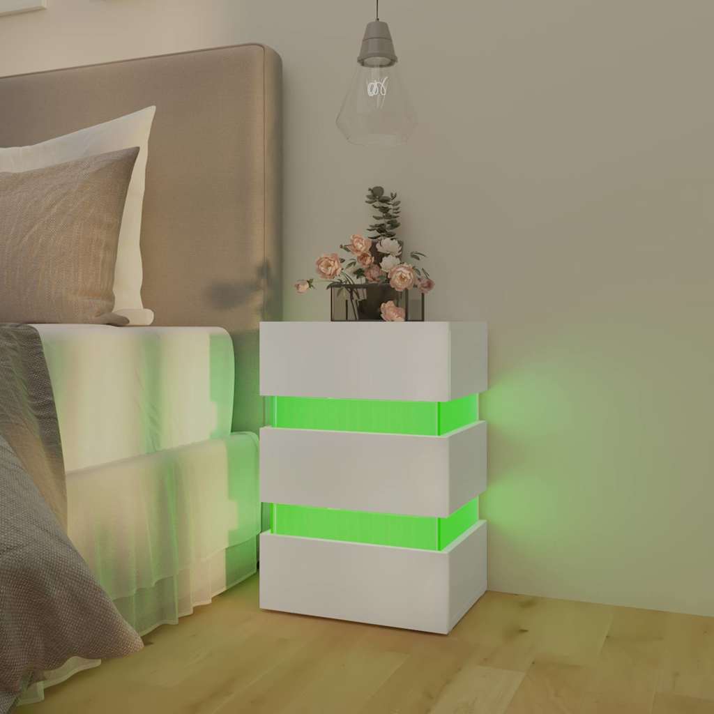 LED noćni ormarić bijeli 45 x 35 x 67 od konstruiranog drva
