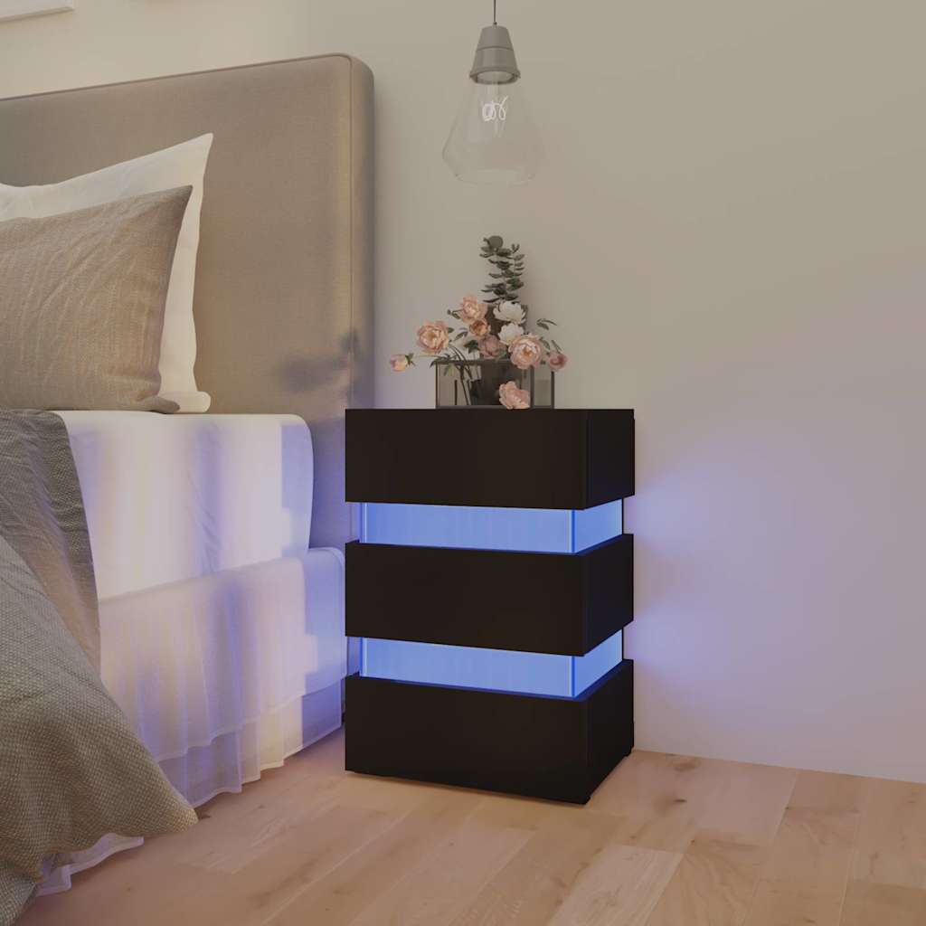 LED noćni ormarić crni 45 x 35 x 67 od konstruiranog drva