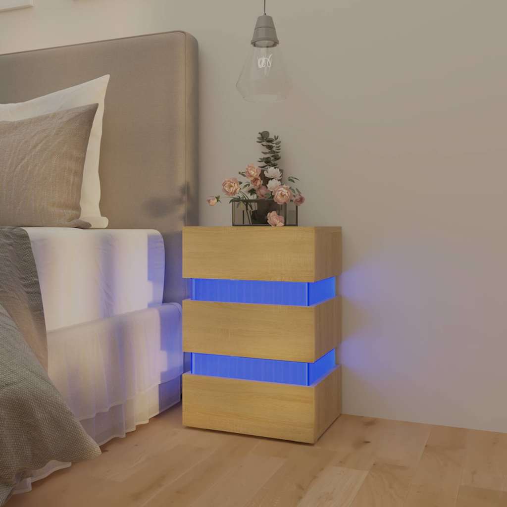 LED noćni ormarić boja hrasta 45 x 35 x 67 konstruirano drvo