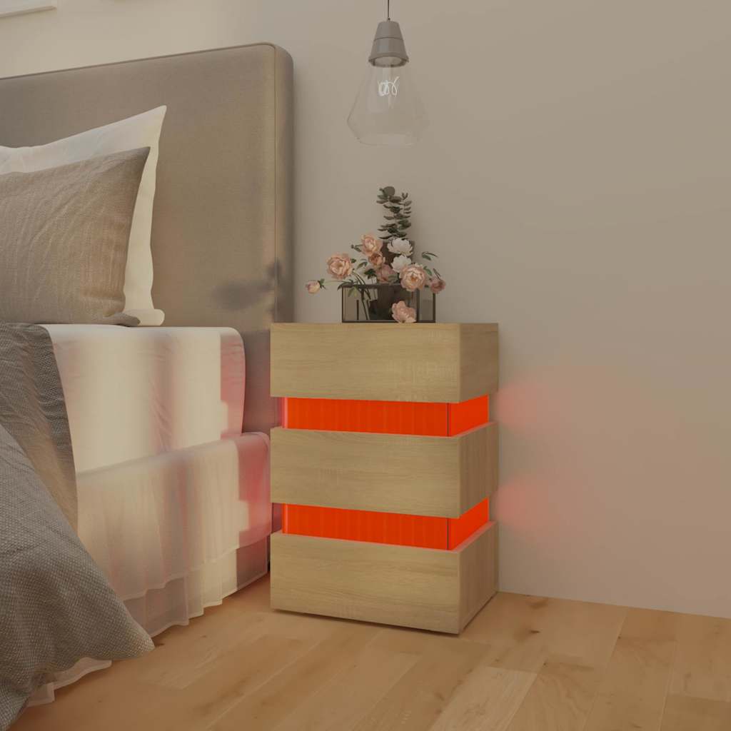 LED noćni ormarić boja hrasta 45 x 35 x 67 konstruirano drvo