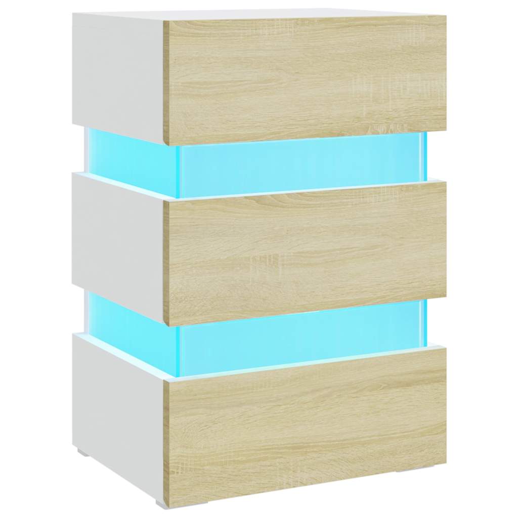LED noćni ormarić bijeli i hrast 45x35x67 cm konstruirano drvo