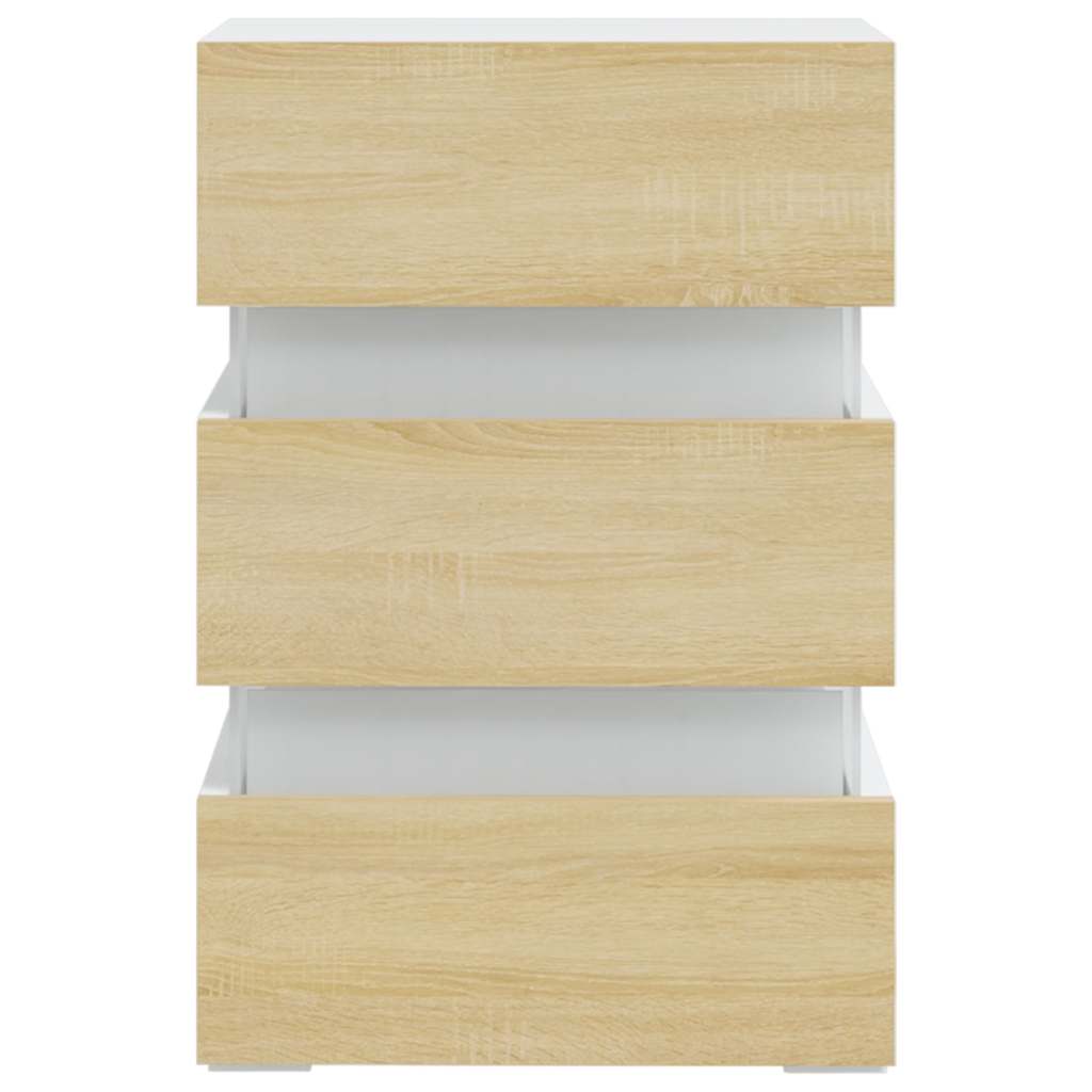 LED noćni ormarić bijeli i hrast 45x35x67 cm konstruirano drvo