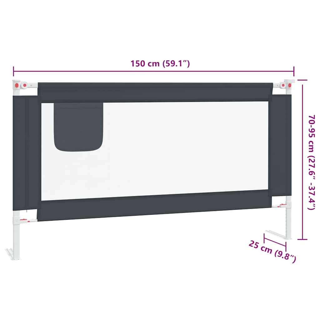 Sigurnosna ograda za dječji krevet tamnosiva 150x25 cm tkanina