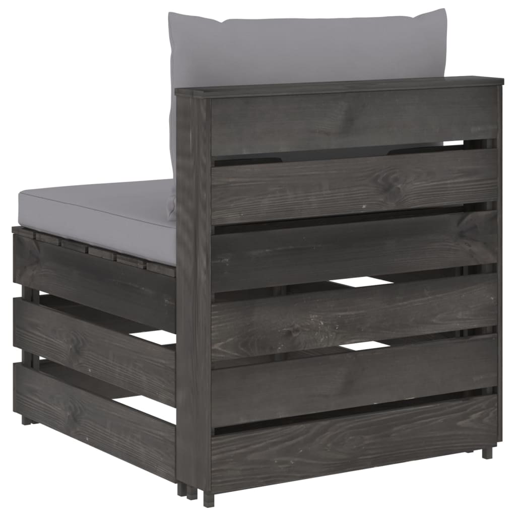 Modularna srednja sofa s jastucima od sivo impregniranog drva