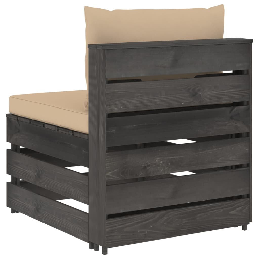Modularna srednja sofa s jastucima od sivo impregniranog drva
