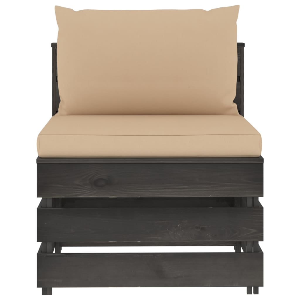 Modularna srednja sofa s jastucima od sivo impregniranog drva