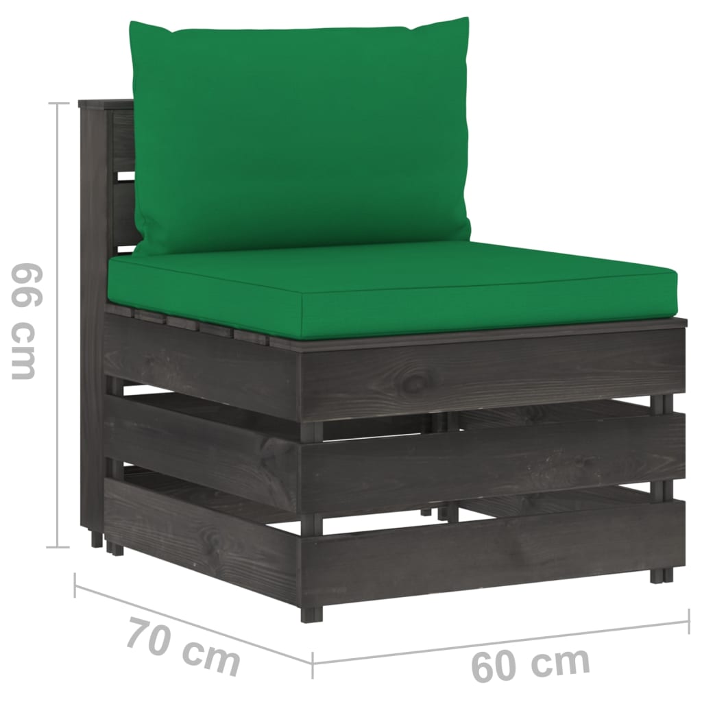 Modularna srednja sofa s jastucima od sivo impregniranog drva