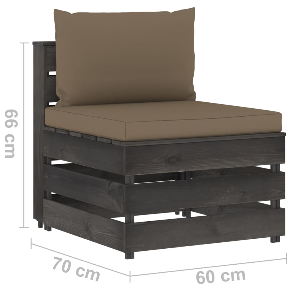Modularna srednja sofa s jastucima od sivo impregniranog drva