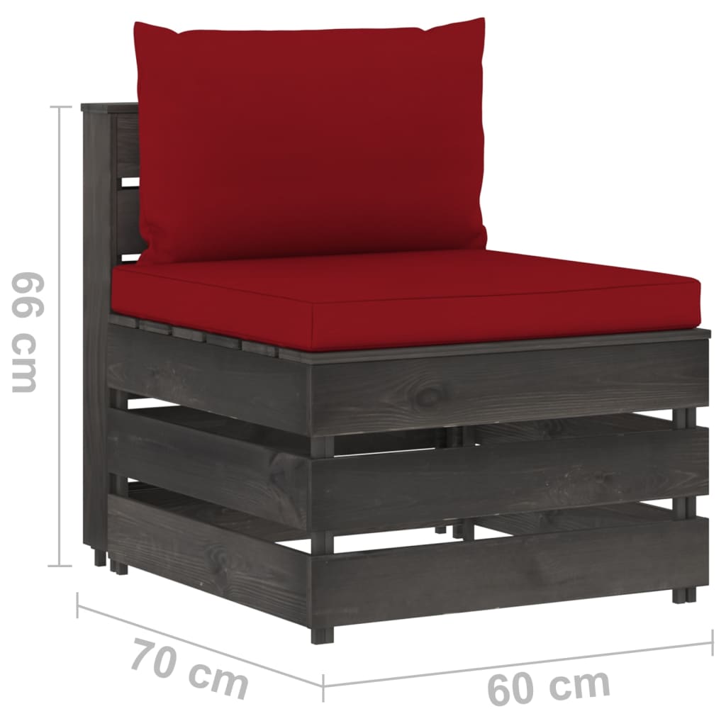 Modularna srednja sofa s jastucima od sivo impregniranog drva