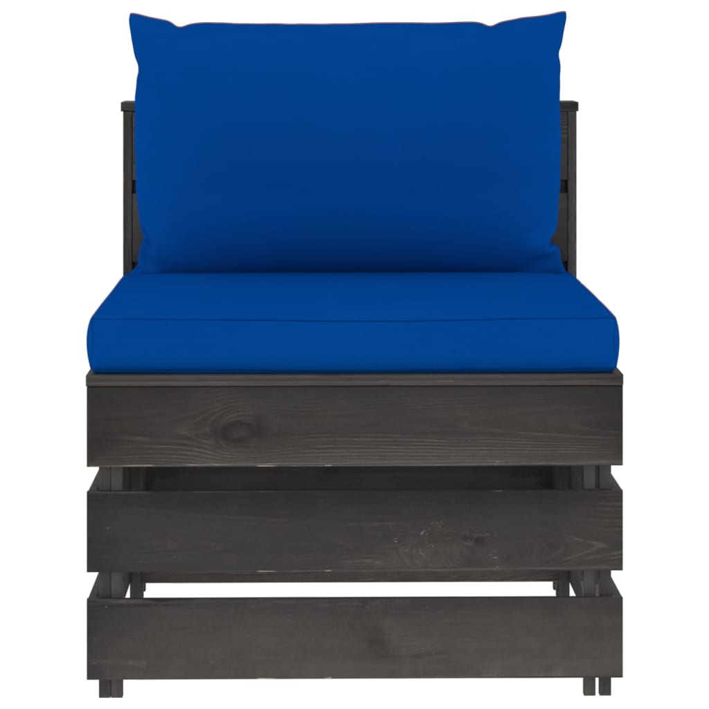 Modularna srednja sofa s jastucima od sivo impregniranog drva