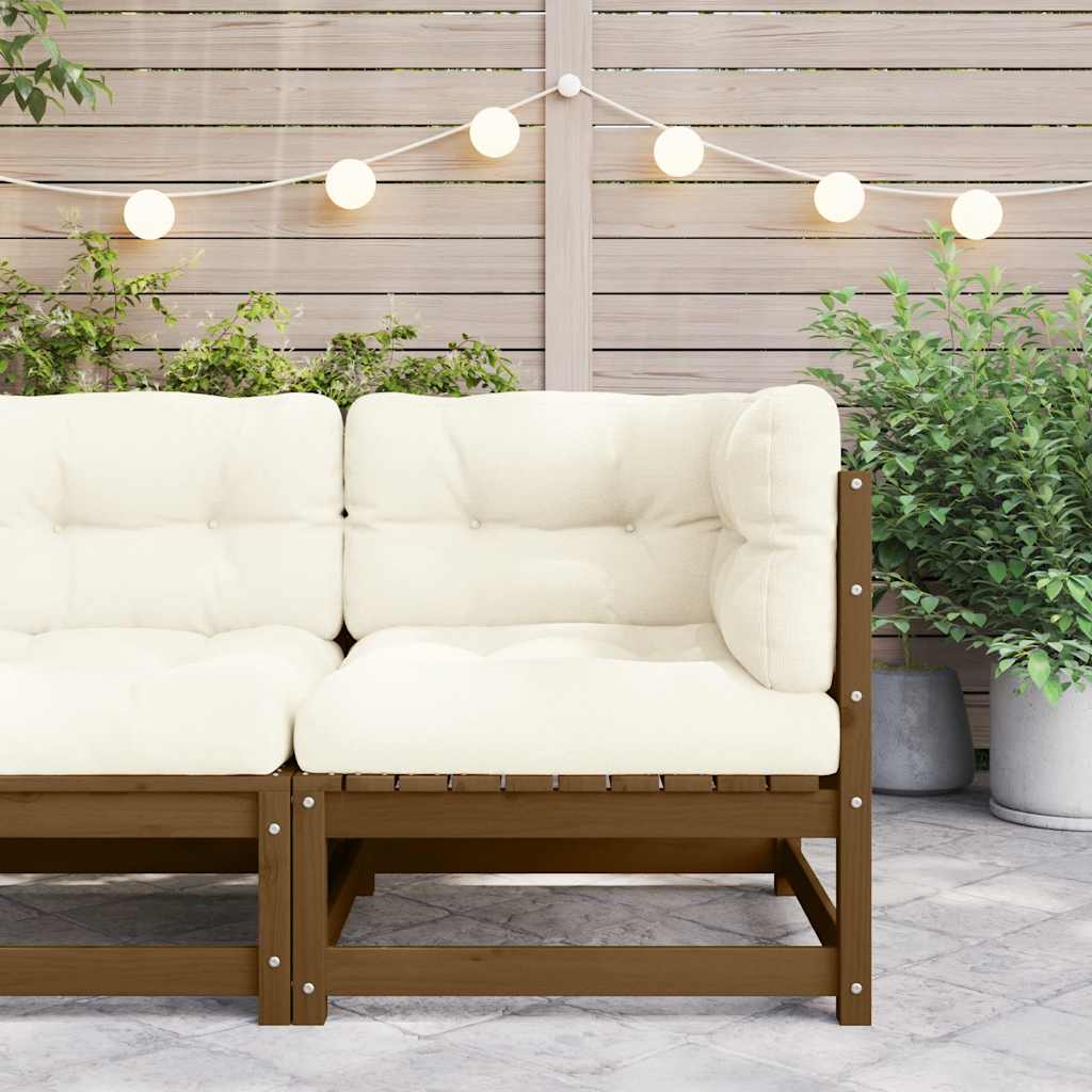 Kutna vrtna sofa s krem jastucima od masivne borovine