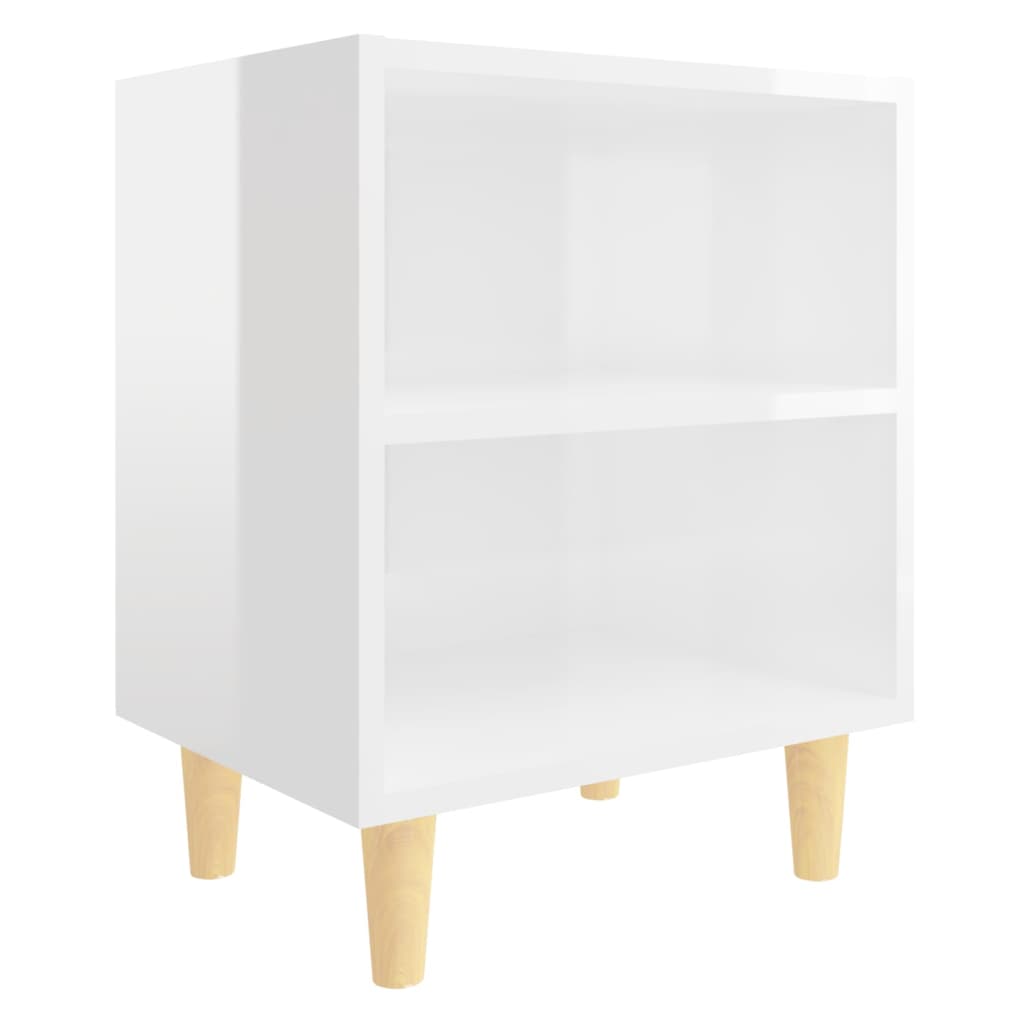 Noćni ormarići s drvenim nogama 2 kom sjajni bijeli 40x30x50 cm