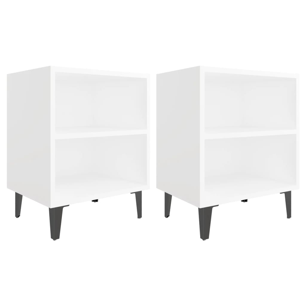 Noćni ormarići s metalnim nogama 2 kom bijeli 40 x 30 x 50 cm