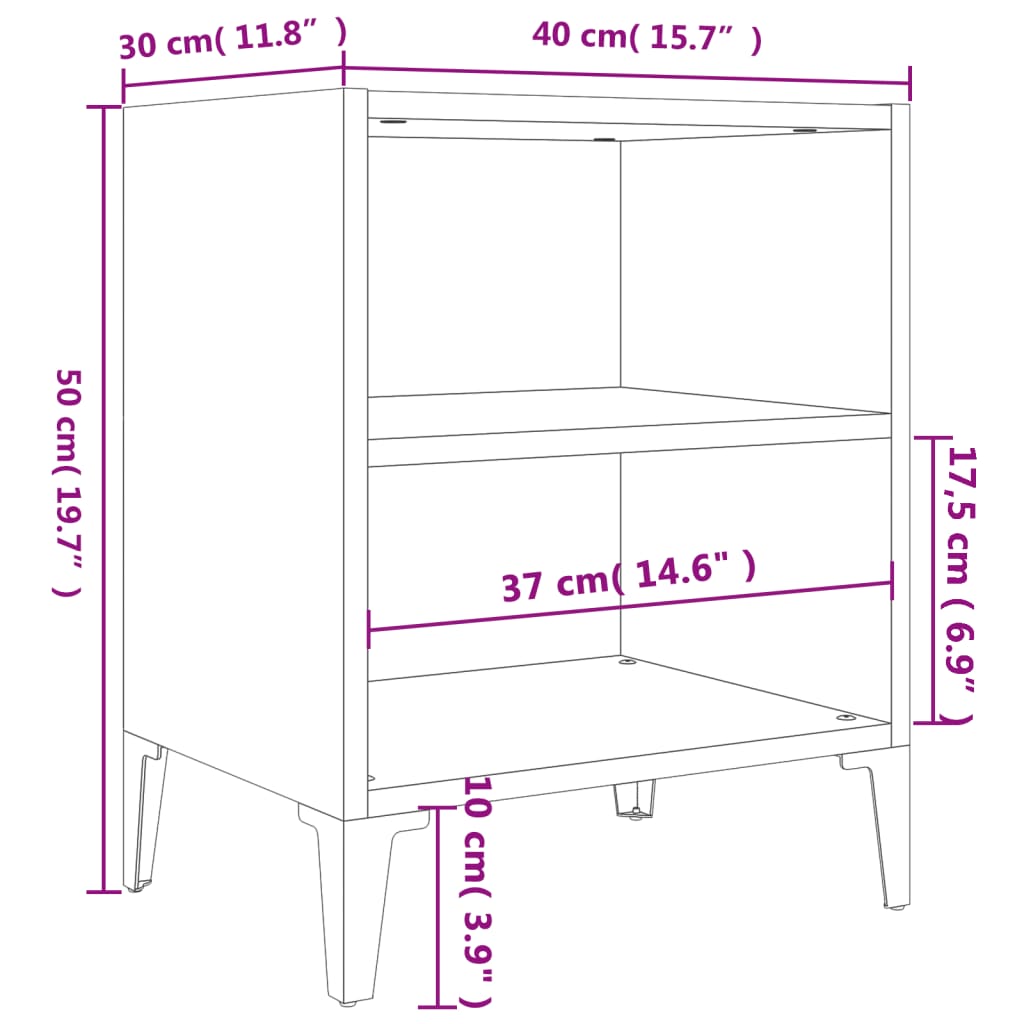 Noćni ormarići s metalnim nogama 2 kom bijeli 40 x 30 x 50 cm
