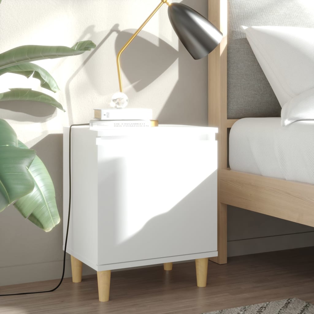 Noćni ormarić s nogama od masivnog drva bijeli 40 x 30 x 50 cm