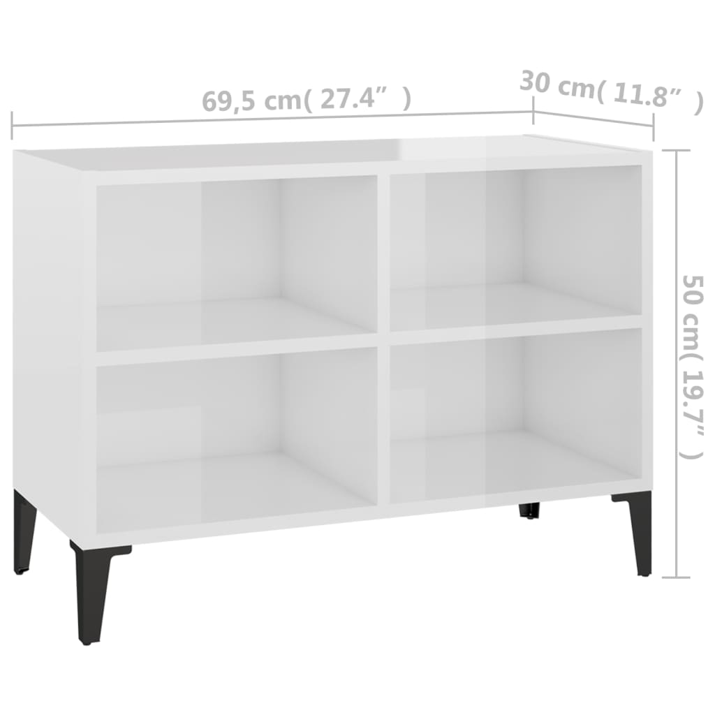 TV ormarić s metalnim nogama sjajni bijeli 69,5 x 30 x 50 cm