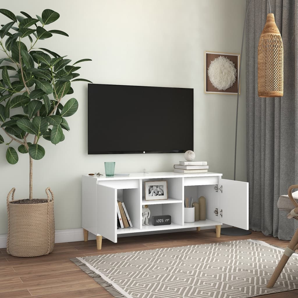 TV ormarić s nogama od masivnog drva bijeli 103,5 x 35 x 50 cm