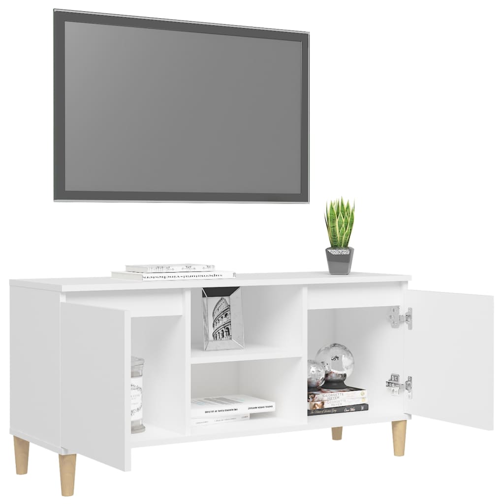 TV ormarić s nogama od masivnog drva bijeli 103,5 x 35 x 50 cm