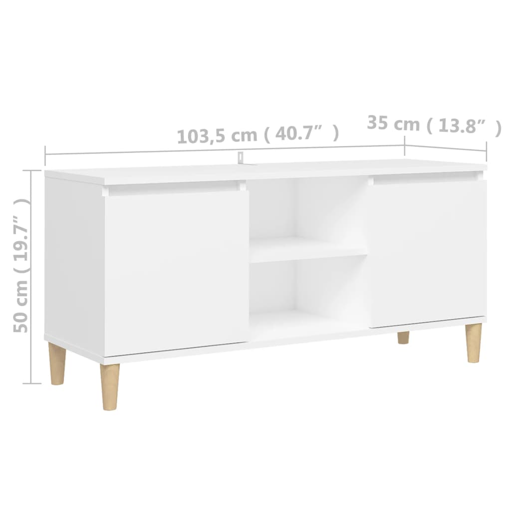 TV ormarić s nogama od masivnog drva bijeli 103,5 x 35 x 50 cm