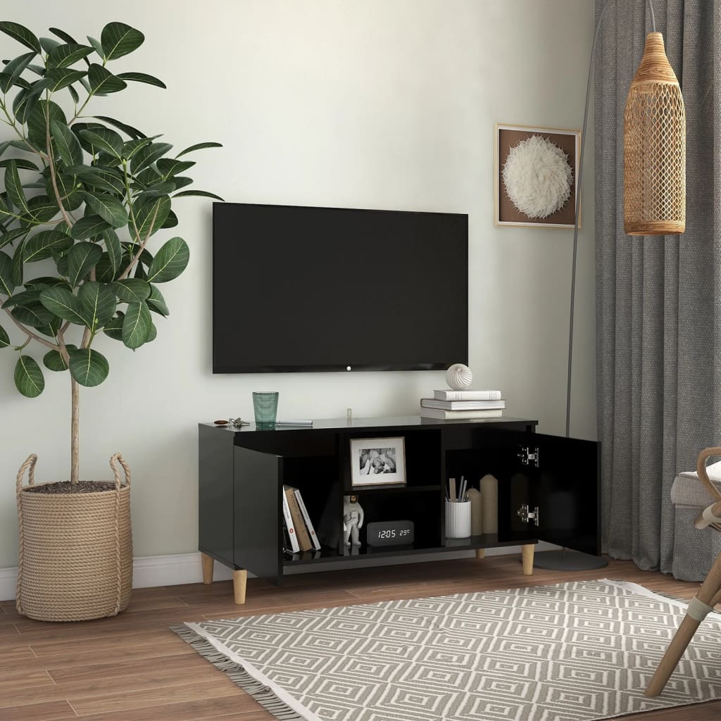 TV ormarić s nogama od masivnog drva crni 103,5 x 35 x 50 cm