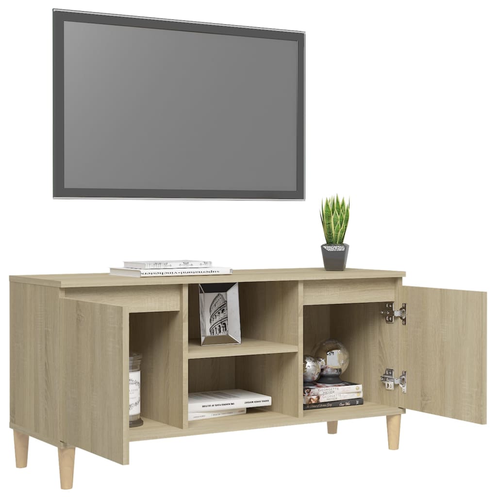 TV ormarić s nogama od masivnog drva boja hrasta 103,5x35x50 cm