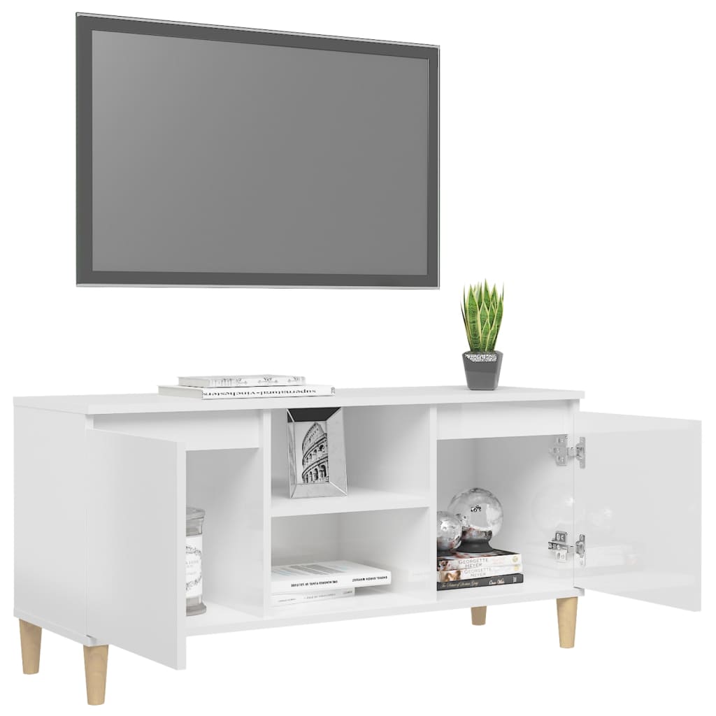 TV ormarić s drvenim nogama sjajni bijeli 103,5x35x50 cm