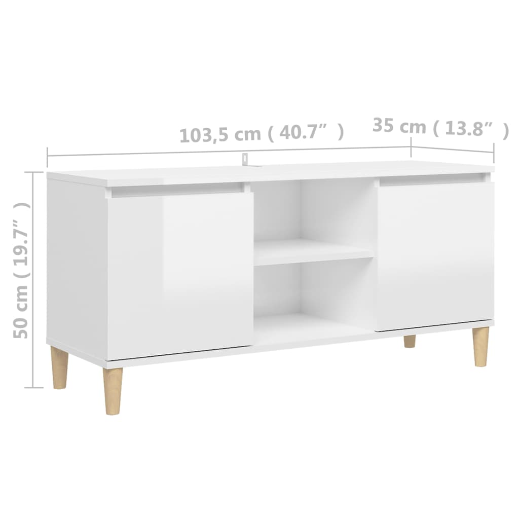TV ormarić s drvenim nogama sjajni bijeli 103,5x35x50 cm