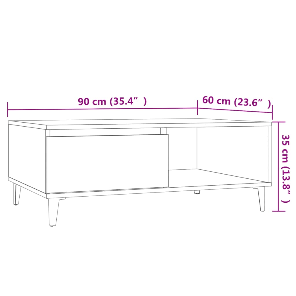 Stolić za kavu boja betona 90 x 60 x 35 cm konstruirano drvo