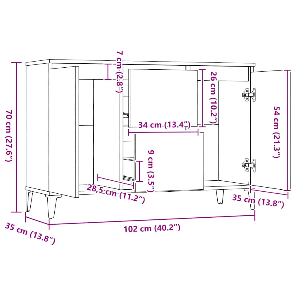 Komoda siva boja betona 102 x 35 x 70 cm od konstruiranog drva