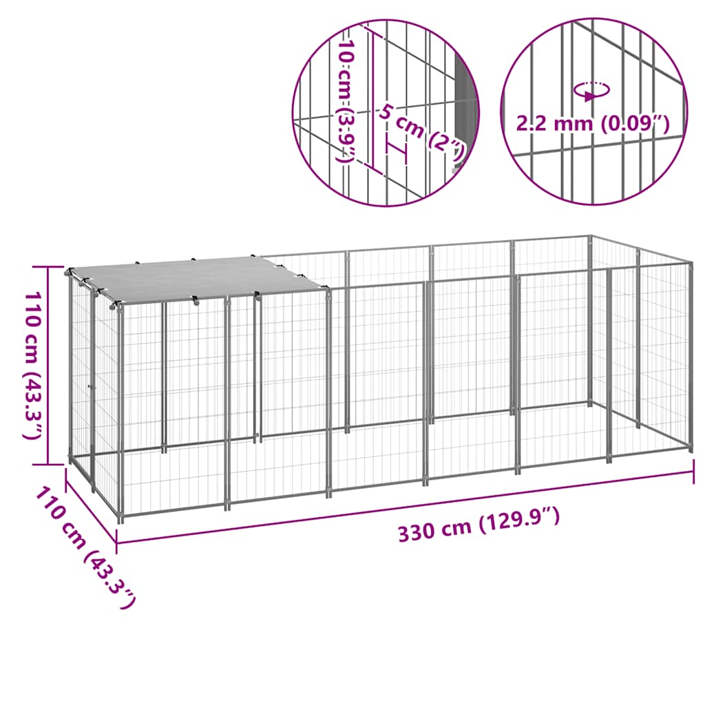 Kavez za pse srebrni 330 x 110 x 110 cm čelični