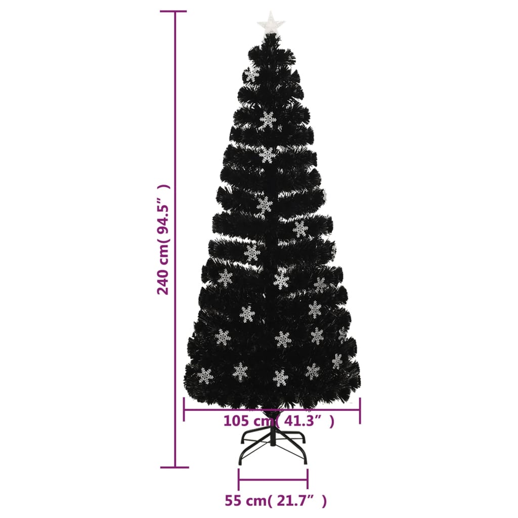 Božićno drvce s LED pahuljama crno 240 cm od optičkih vlakana