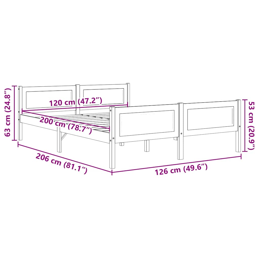 Okvir za krevet od masivne borovine 120 x 200 cm