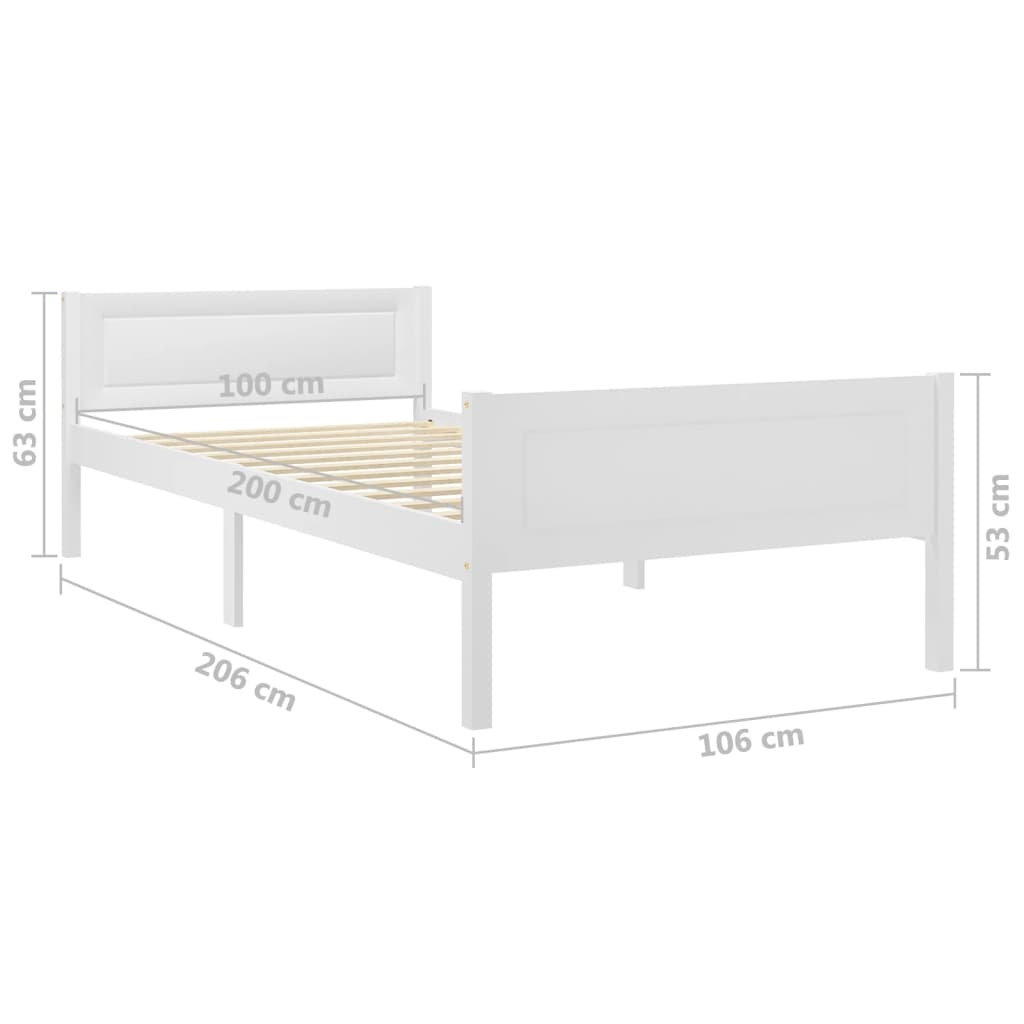Okvir za krevet od masivne borovine bijeli 100 x 200 cm
