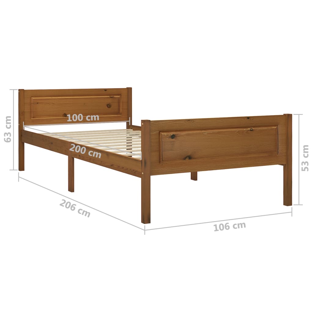 Okvir za krevet od masivne borovine boja meda 100 x 200 cm