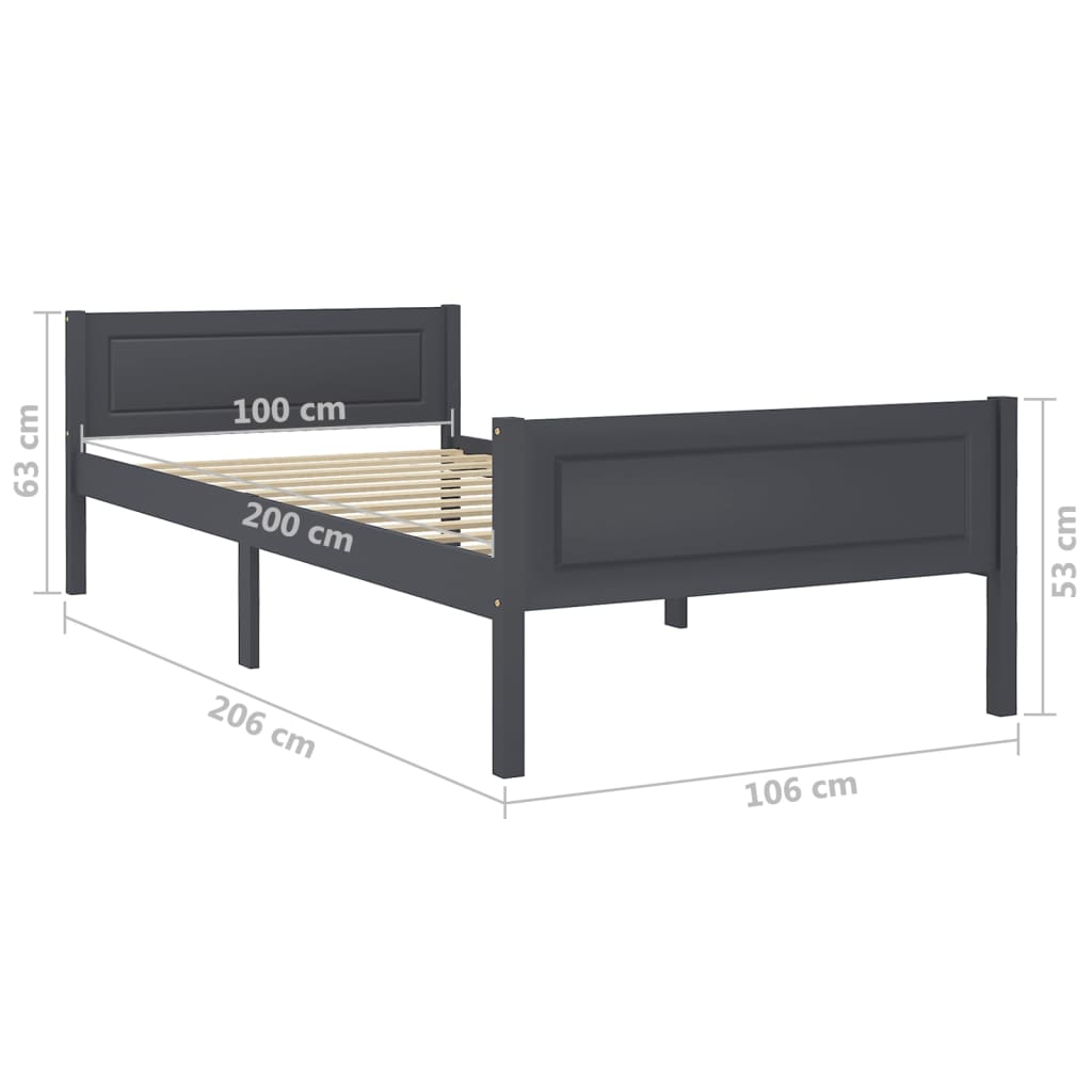 Okvir za krevet od masivne borovine sivi 100 x 200 cm