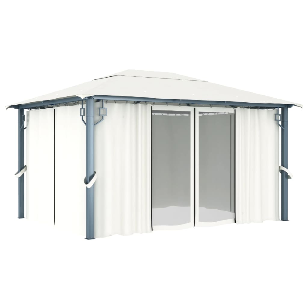 Sjenica sa zastorima i LED svjetlima 400 x 300 cm krem aluminij