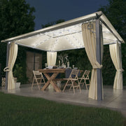 Sjenica sa zastorima i LED svjetlima 400 x 300 cm krem aluminij
