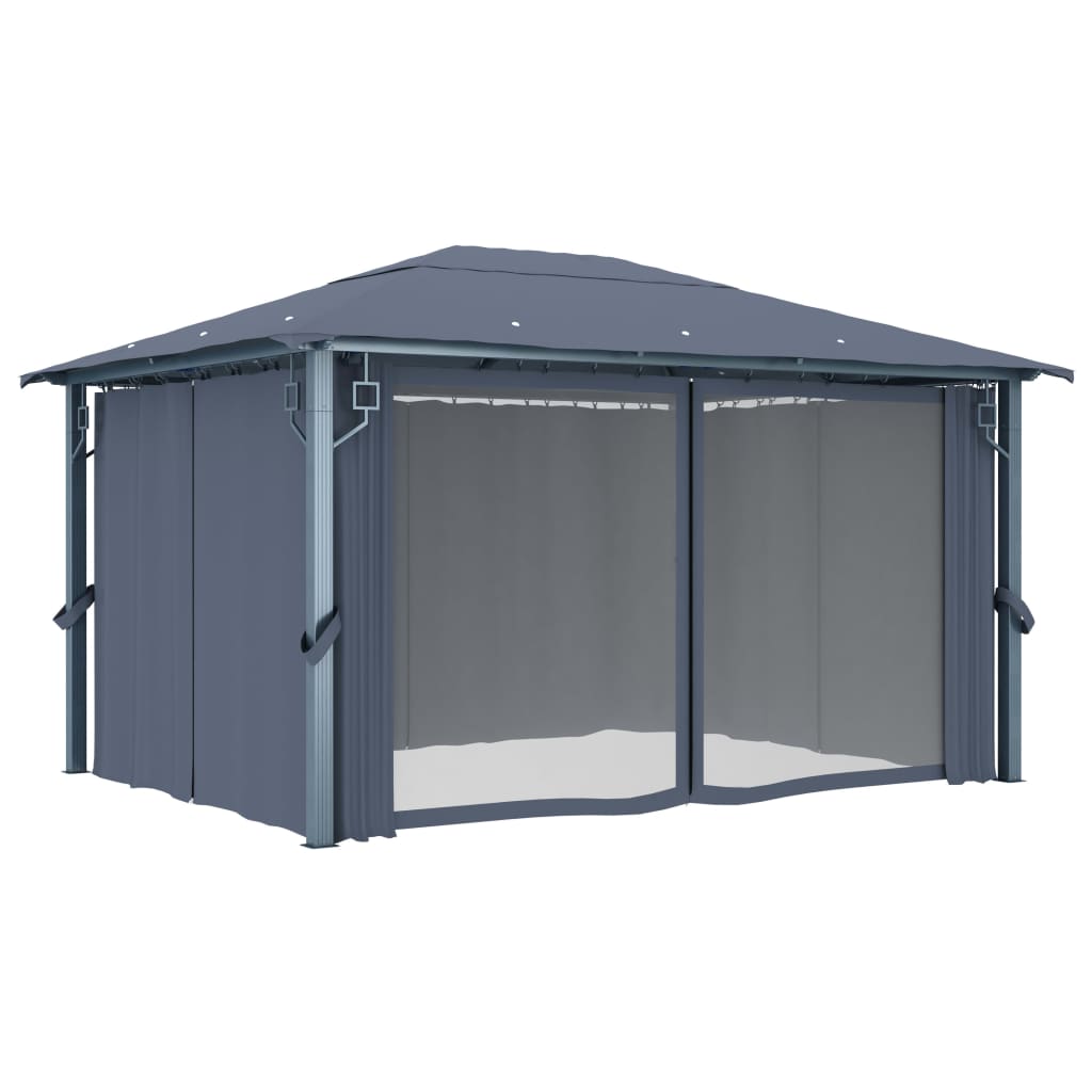 Sjenica sa zastorima i LED svjetlima 400 x 300 cm antracit