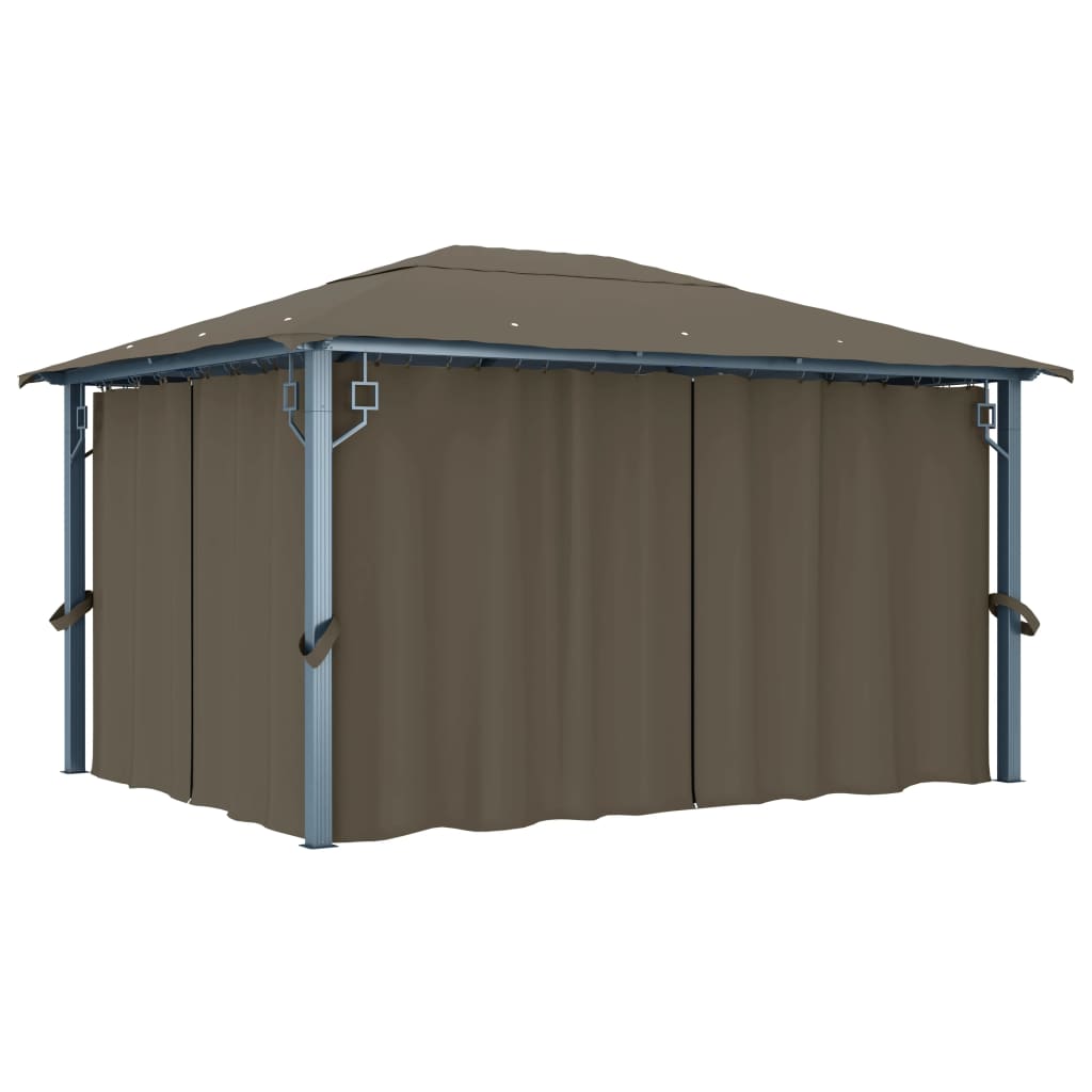 Sjenica sa zastorima i LED svjetlima 400 x 300 cm smeđe-siva
