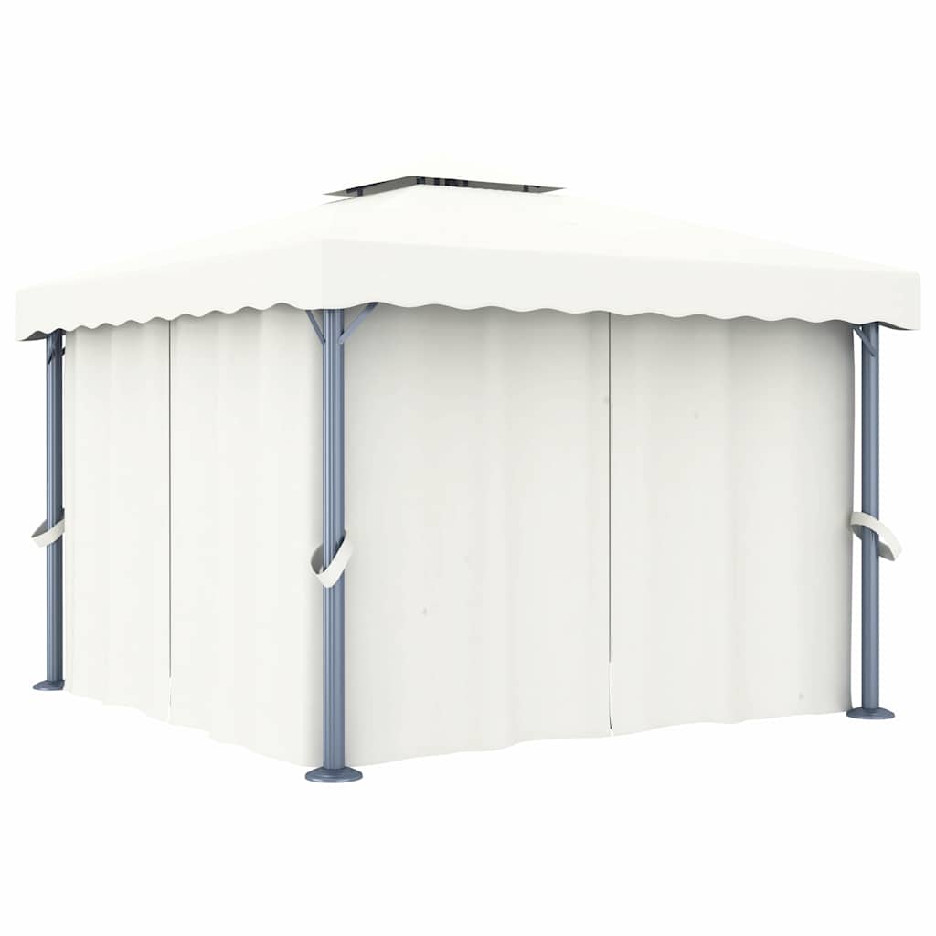 Sjenica sa zastorima i LED svjetlima 3 x 3 m krem bijela