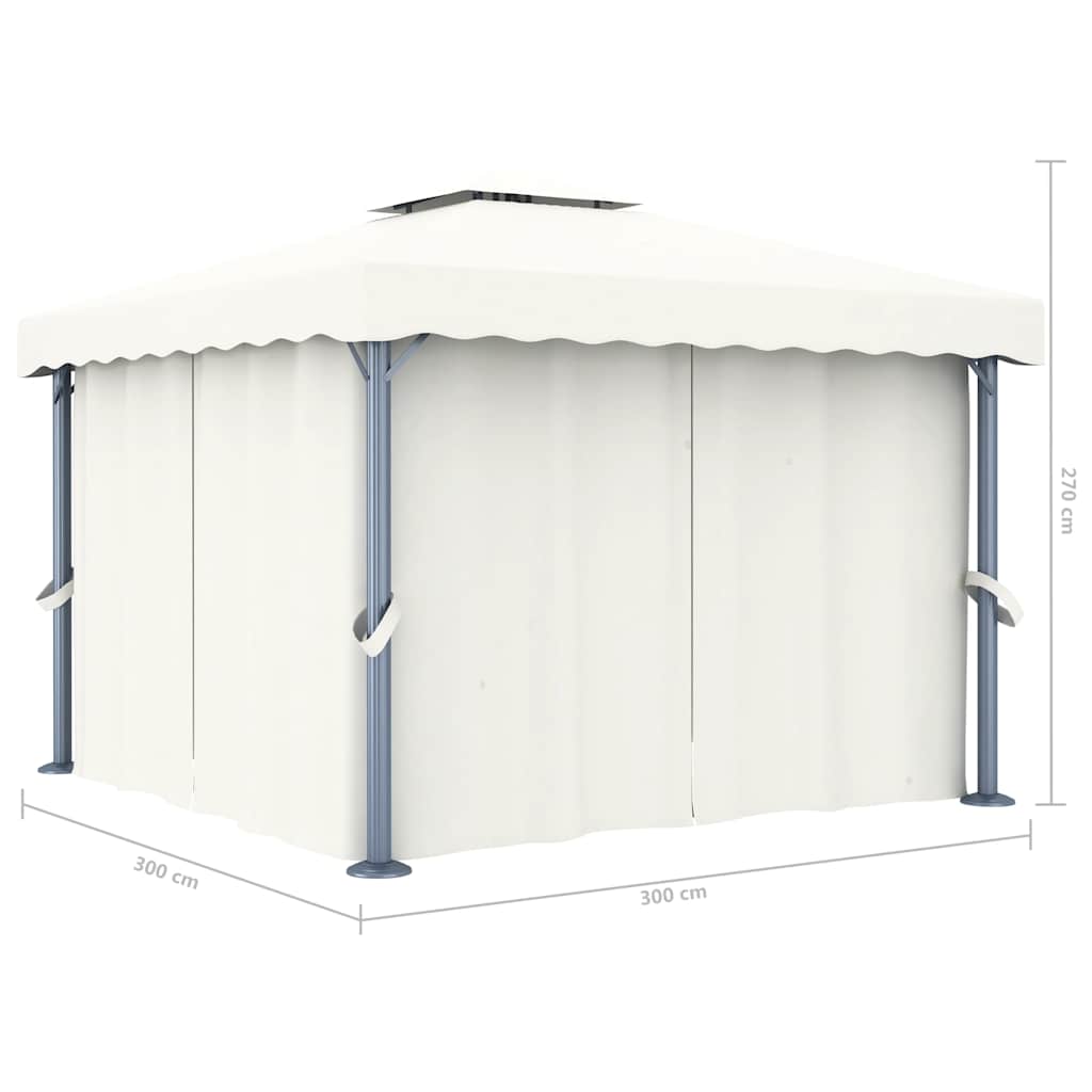 Sjenica sa zastorima i LED svjetlima 3 x 3 m krem bijela