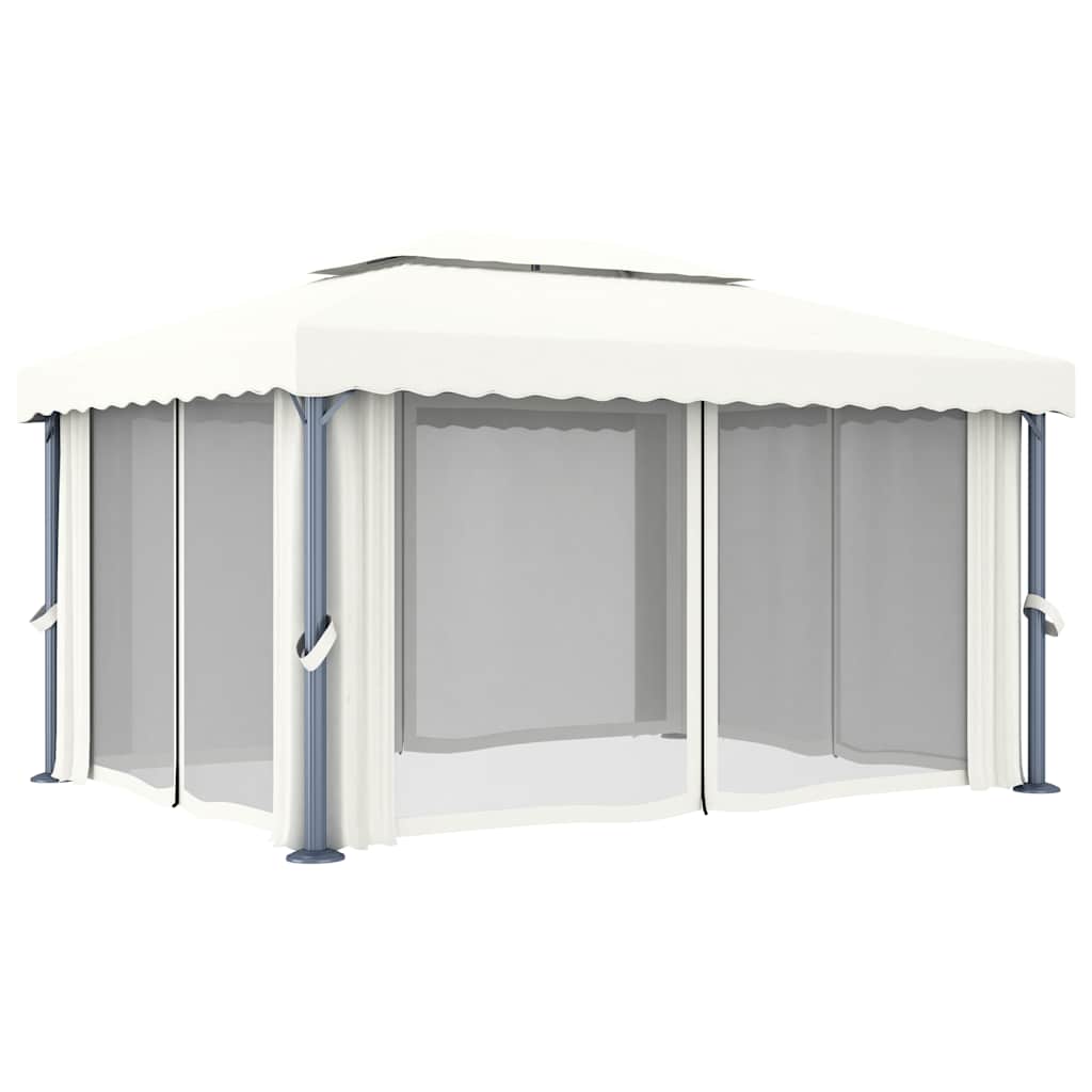 Sjenica sa zastorima i LED svjetlima 4 x 3 m krem bijela