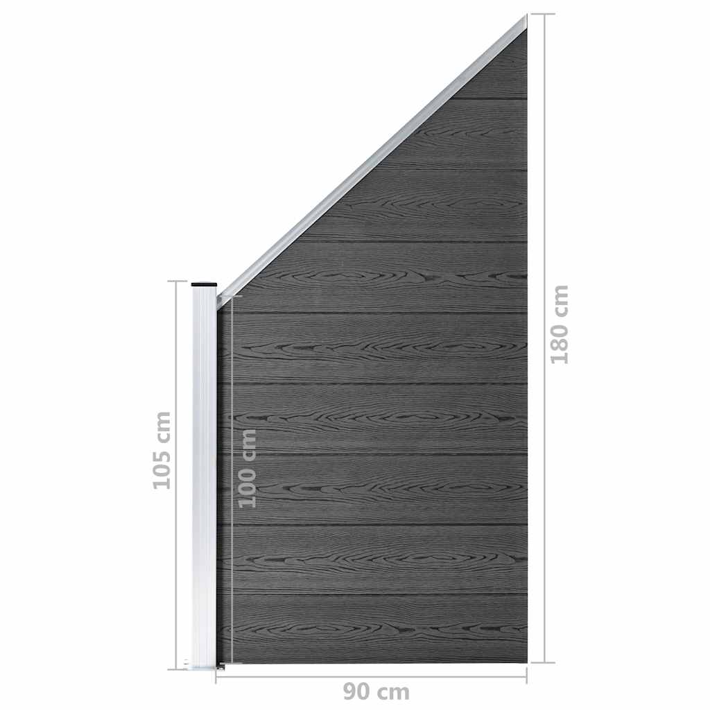 Set panela za ogradu WPC 1138 x (105 - 186) cm crni