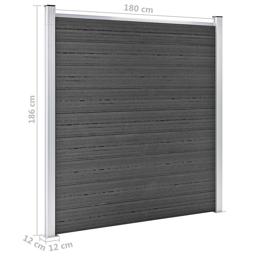 Set panela za ogradu WPC 1657 x (105 - 186) cm crni