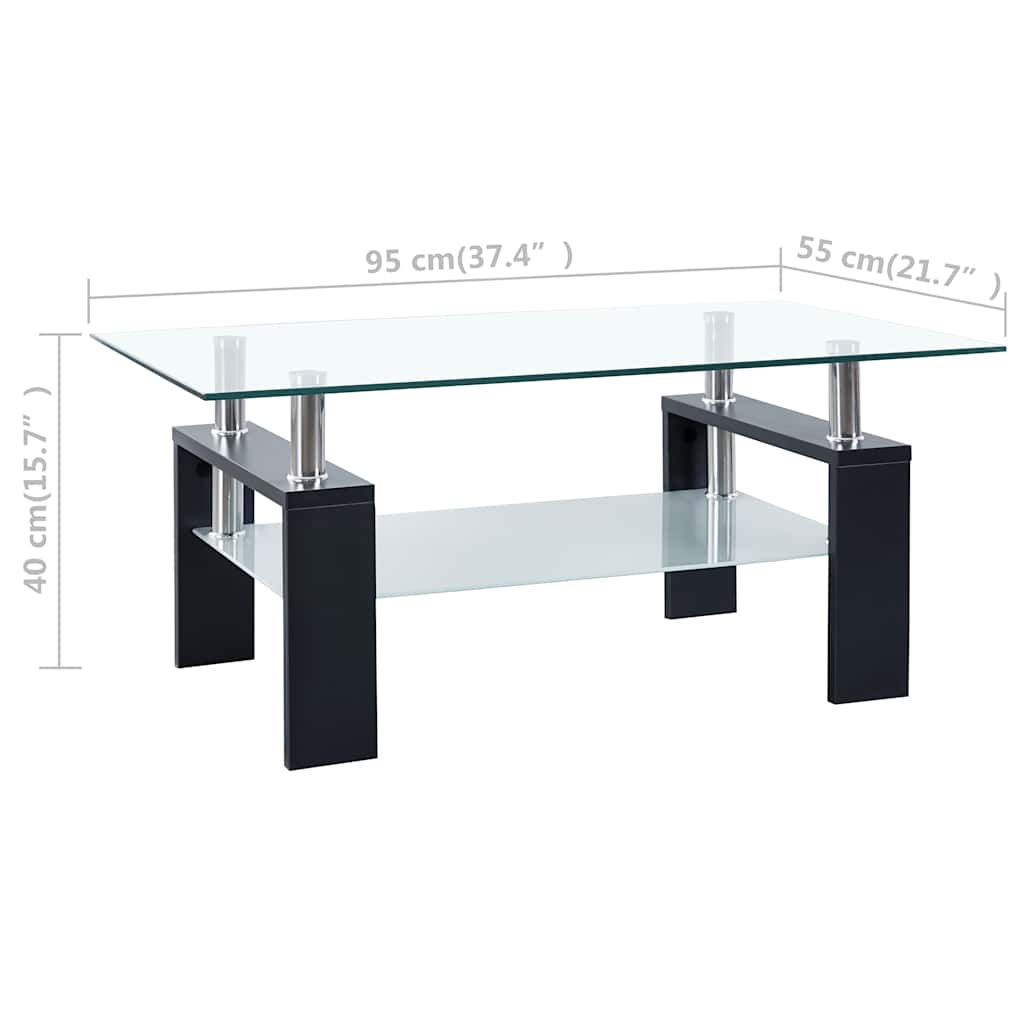 Stolić za kavu crno-prozirni 95 x 55 x 40 cm od kaljenog stakla