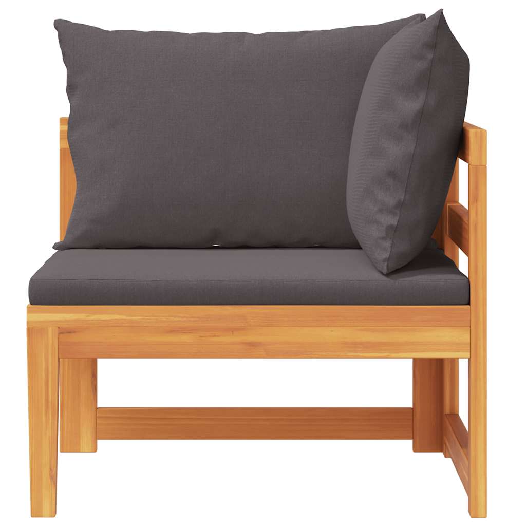 Kutna sofa s tamnosivim jastucima masivno bagremovo drvo