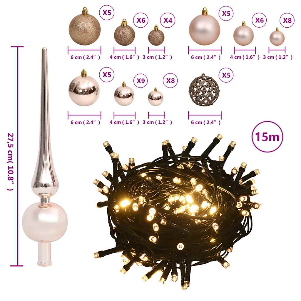 60-dijelni set božićnih kuglica s vrhom 150 LED ružičasto zlato
