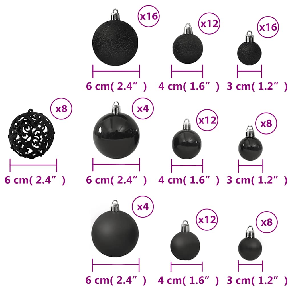 Set od 100 božićnih kuglica crni